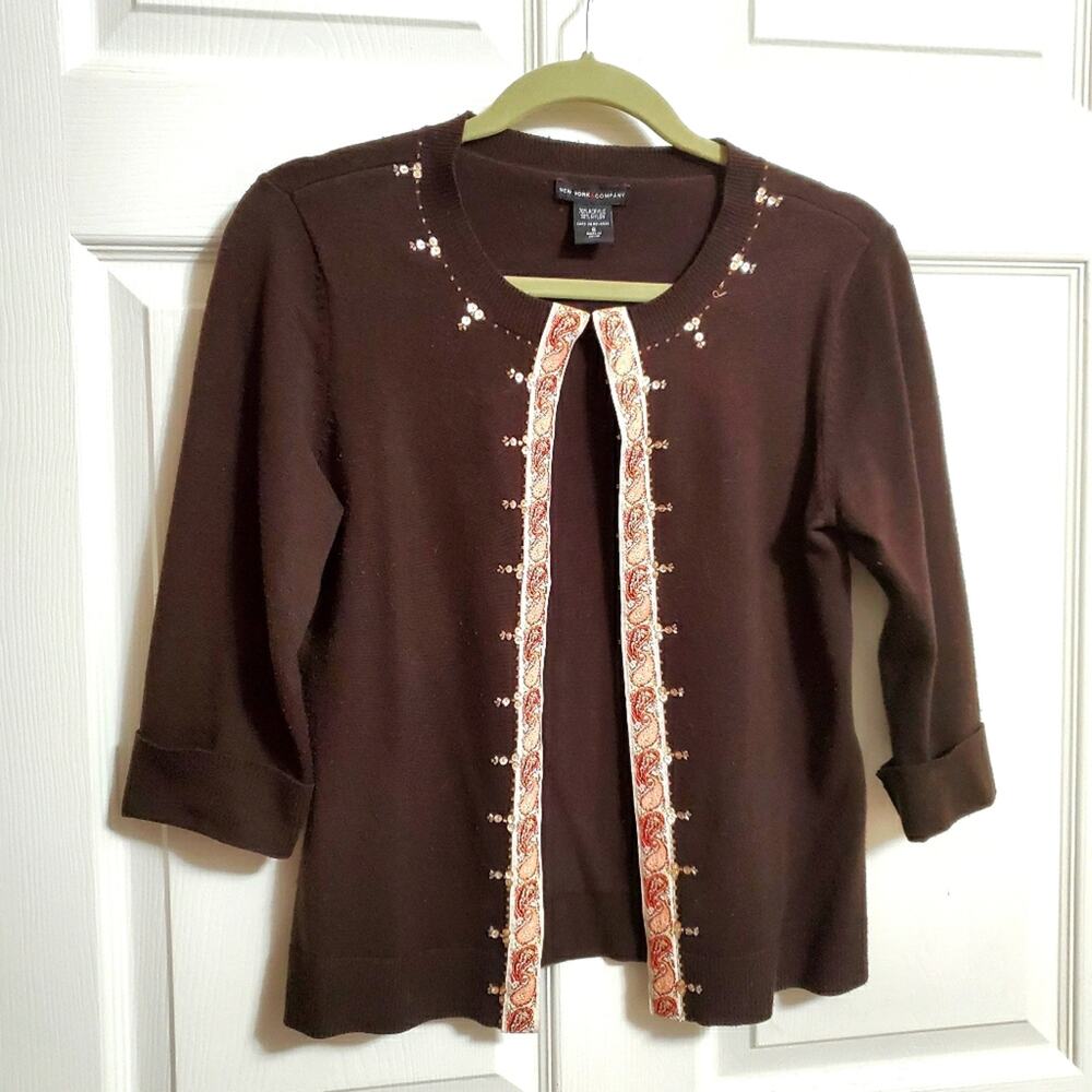 NY & co. Dark brown embellished cardigan Size S